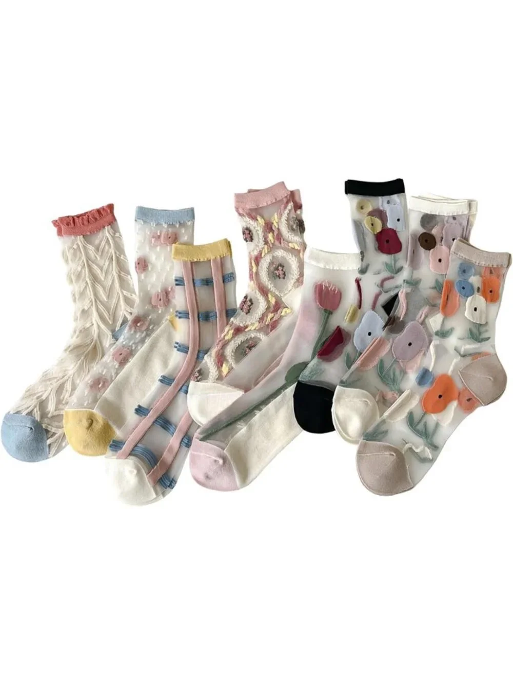 Sheer Flower Ankle Socks for Women - Thin Mesh Lace, Summer Transparent Style